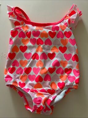 Carter's Pink, Red & Orange Heart Print Girls One-Piece Swimsuit
